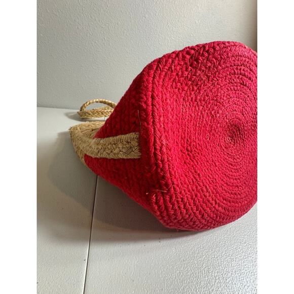 Chloe & Lex tote bag natural jute & red cotton large shoulder bag beach pool NEW - Picture 8 of 9